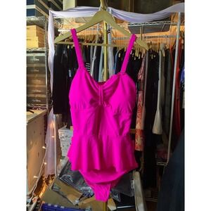 Yonique Hot Pink 2 Piece Tankini Swimsuit Size 14W New With Tags Ruched Peplum